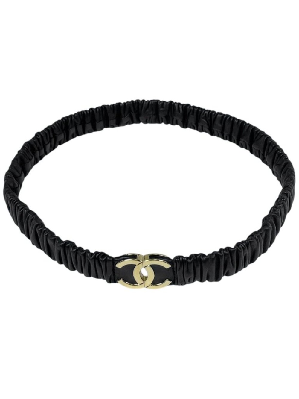 Chanel Belt CC Logo Stamp Leather Black